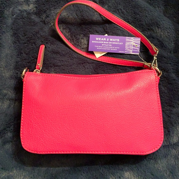 Worthington NWT Bright Pink Handbag Wristlet or Shoulder Bag 2 in One - Picture 4 of 13